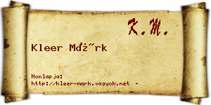 Kleer Márk névjegykártya